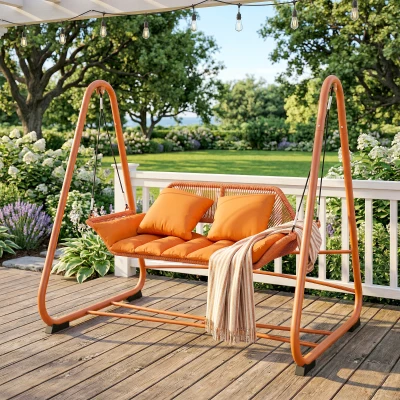 Outsunny Balansoar Hollywood, leagăn de grădină cu perne, cadru, pentru grădină, balcon, 174 x 120 x 162 cm, metal, Teracotă
