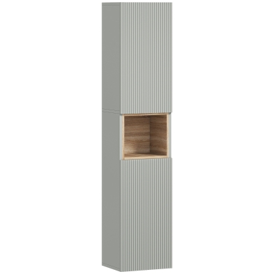 HOMCOM Armario de Baño Alto Estrecha con Estante Abierto y Estantes Ajustables 2 Puertas Acanaladas 30x24x140 cm Verde