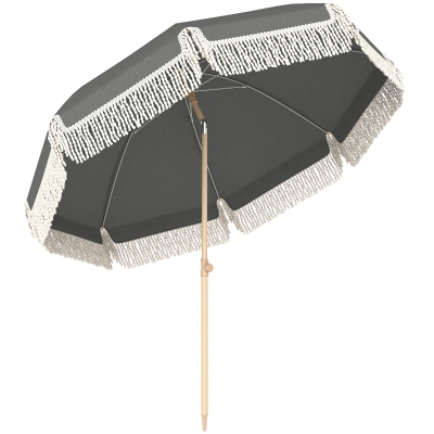 Outsunny Beach Parasol 30° Tilt Adjustable Height Grey