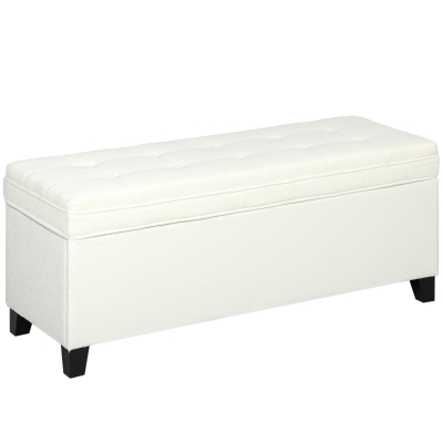 HOMCOM Banco de Armazenamento com 2 Dobradiças de Segurança Tampa Rebatível para Sala de Estar Quarto 120x40x48 cm Creme