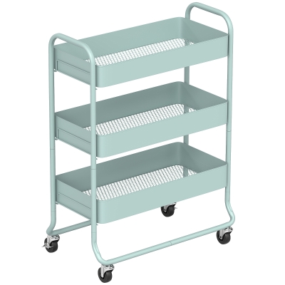 HOMCOM 3-Tier Rolling Utility Cart with Mesh Baskets Green