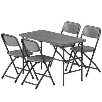 Outsunny Salon Jardin Extérieur Table 118cm + 4 Chaises Pliables Gris