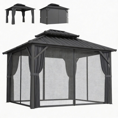 Outsunny Gazebo 3x3,6m Toit Acier Aluminium Gris Foncé