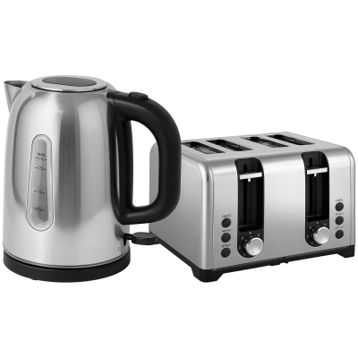 HOMCOM Kettle & 4-Slice Toaster Set Silver 1.7L 3000W