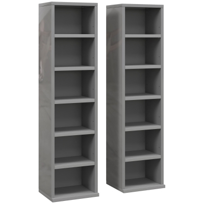HOMCOM Set of 2 CD Tower Rack Adjustable Shelves Grey