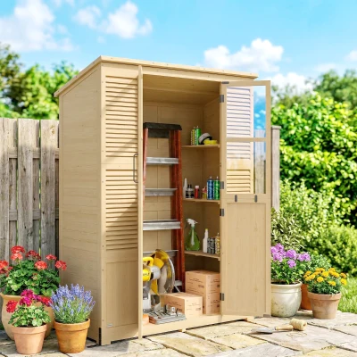 Outsunny Capanno da Giardino con 4 Finestre, Naturale