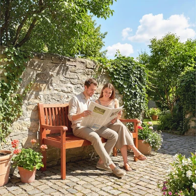 Outsunny Banc Extérieur 2 Places Bois Marron Clair Ergonomique