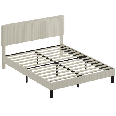 HOMCOM Cama 160x200 cm com Cabeceira Ajustável Estofada em Bombazina Ripas de Madeira Montagem Fácil Cinza Claro