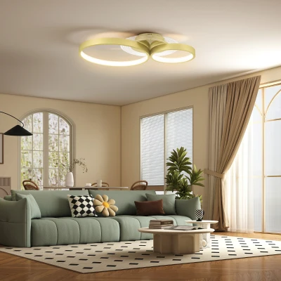 HOMCOM Candeeiro de Teto LED 40W Candeeiro Moderno com Iluminação LED 3000K/4000K/6500K 59x38x7,4 cm Dourado