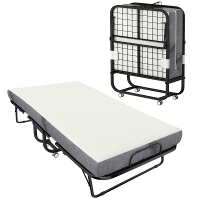HOMCOM Lit Pliant 1 Pers 200x80cm Matelas Acier Blanc