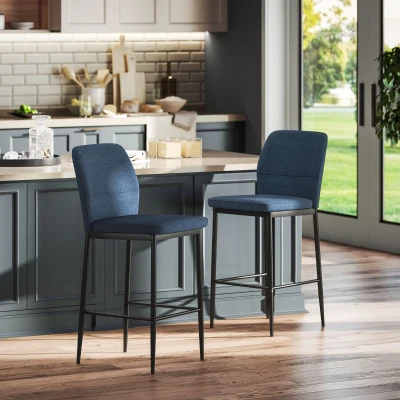 HOMCOM Conjunto de 2 Bancos de Bar Bancos Altos de Cozinha com Encosto e Apoio para os Pés Estofados em Veludo 41x52x97 cm Azul