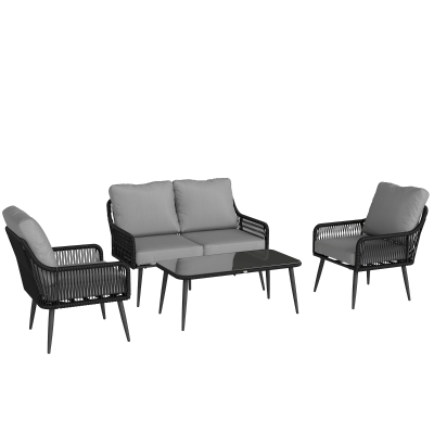 Outsunny Rattan 4-Piece Furniture Set with Glass Table
