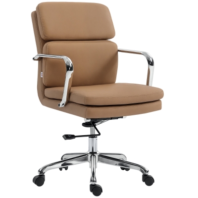 HOMCOM Chaise Bureau Pivotante Ergonomique Hauteur Réglable Marron