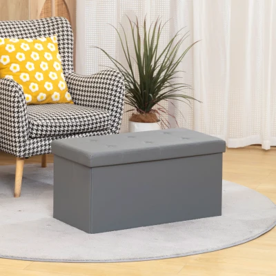 HOMCOM PU Leather Storage Ottoman Bench 89L Grey