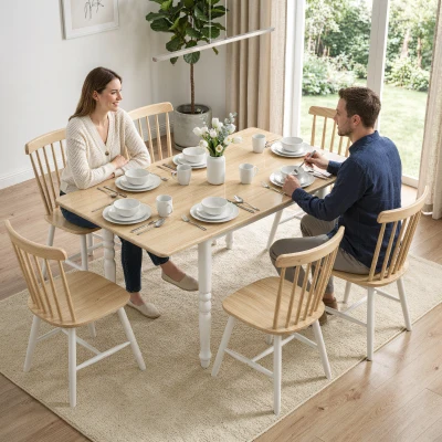 HOMCOM Table Pliante Bois Naturel 4-6 Pers. Acier 74-134cm