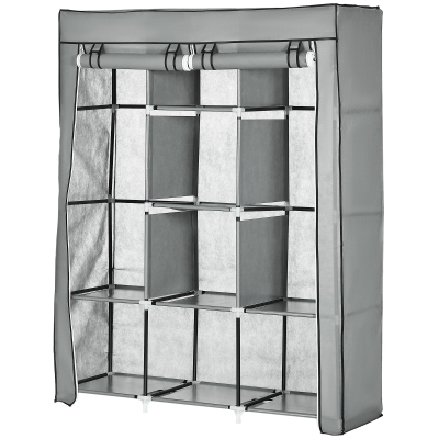 HOMCOM Armoire Penderie 8 Étagères 2 Barres Tissu Gris