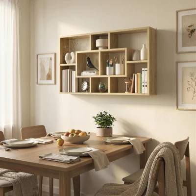 HOMCOM Estante de Parede Decorativa para Livros CDs com 8 Cubos 85x14,5x47,5 cm Carvalho