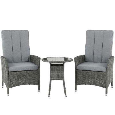 Outsunny Rattan Bistro Set Reclining Chairs Table Grey