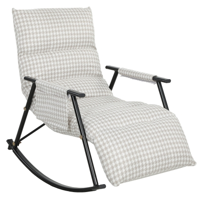 HOMCOM Poltrona Baloiço com Encosto e Apoia-Pés Ajustáveis 105° Estofada em Linho com Bolso Lateral Cinzento e Branco