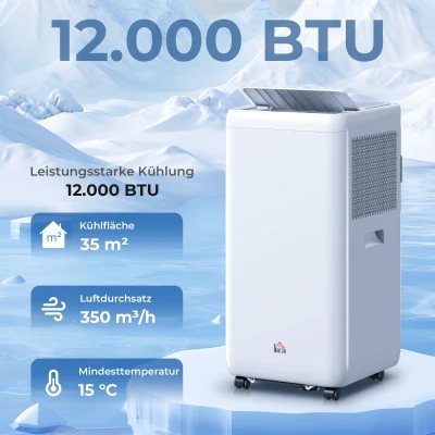 HOMCOM Przenośny klimatyzator z wężem 12.000 BTU 3,5 kW, 5-w-1, 24h timer, pilot, do 35㎡