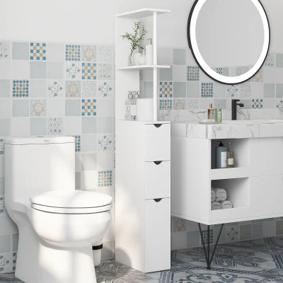 HOMCOM Slim Bathroom Storage Cabinet White with Drawers