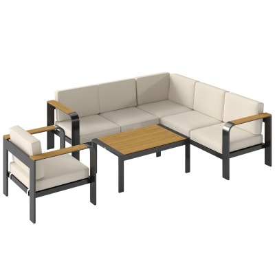 Outsunny 3pc Garden Furniture Set Aluminium Sofa & Table