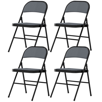 HOMCOM Lot de 4 Chaises Pliantes Salle à Manger Acier Gris