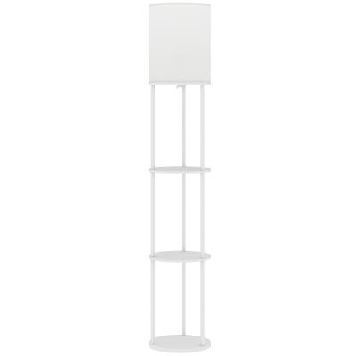 HOMCOM Candeeiro de Pé com Prateleiras 3 Temperaturas de Cor Controlo Remoto e Casquilho E27 Ø29x158 cm Branco