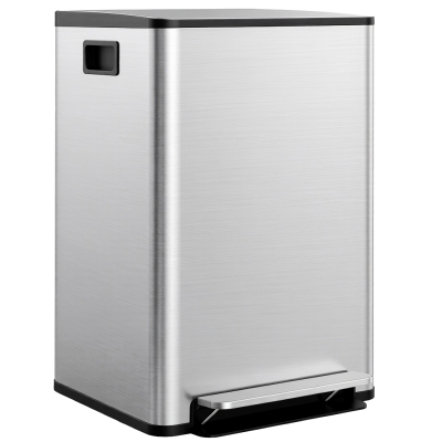 HOMCOM Poubelle Cuisine 2x30L Acier Inox Fermeture Douce