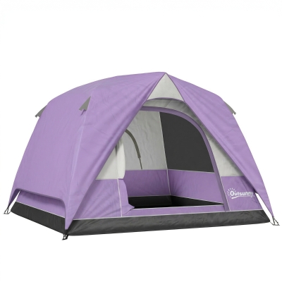 Outsunny 3-4 Person Camping Tent, Easy Set Up 3-4 Man Tent w/ Sewn-in Groundsheet, Waterproof Dome Tent w/ Mesh Windows
