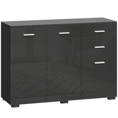 HOMCOM Sideboard, Modern Storage Cabinet with 2 Drawers, 3 Doors and Adjustable Shelves, High Gloss Black