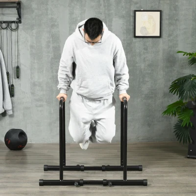 SPORTNOW Barre de Dip Réglable en Acier Noir 90-102x65x80-90 cm