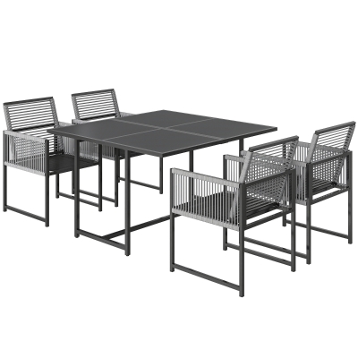 Outsunny Ensemble Jardin 5pcs Table Verre 4 Chaises Pliantes Corde