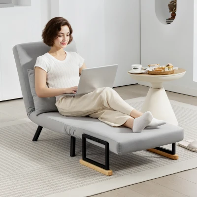 HOMCOM Poltrona Convertível em Cama Poltrona 3 em 1 Convertível em Cama com Encosto Ajustável em 5 Níveis 63x73x81 cm Cinza Claro