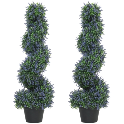 HOMCOM Artificial Lavender Topiary Set 2 Indoor Outdoor 90cm Purple