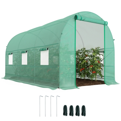 Outsunny Serre tunnel de jardin 8 m², serre de jardin tunnel avec porte et 6 fenêtres, bâche PE 140 g/m² 400 x 200 x 200 cm vert