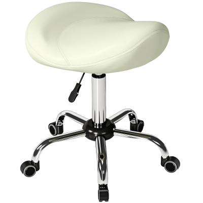HOMCOM Tabouret Selle Roulant Hauteur Réglable PU Crème Spa