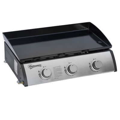 Outsunny Plancha Gaz 3 Brûleurs 61x35.5cm Inox