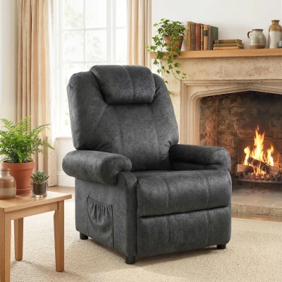 HOMCOM Sillón Relax Reclinable Manual Sillón Relax de Terciopelo con Reposabrazos Reposapiés Acolchado Grueso Negro