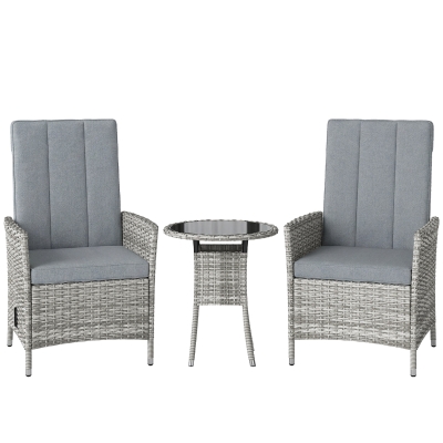 Outsunny Rattan Bistro Set Reclining Chairs Table Light Grey