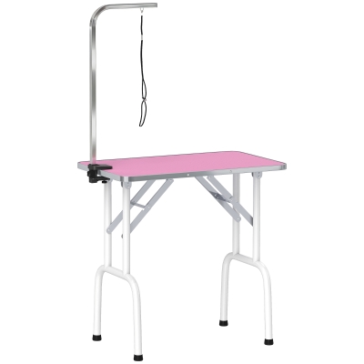PawHut Foldable Dog Grooming Table Rubber Top Pink 32"
