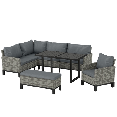 Outsunny 9-Seater Rattan Corner Sofa Set with Table Dark Grey