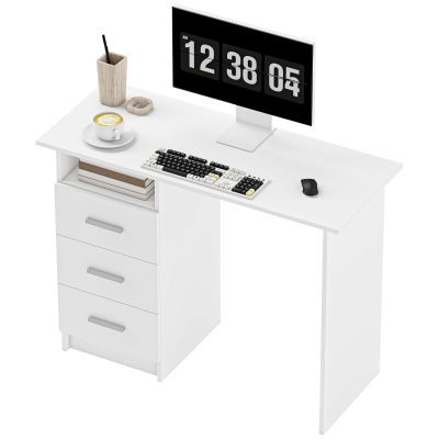 HOMCOM Bureau Moderne Bois 3 Tiroirs Étagère 100x40x75cm Blanc Marron