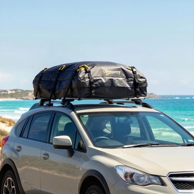 Outsunny Maleta de techo para coche 594,7 L plegable impermeable portaequipajes con alfombrilla antideslizante 10 correas 6 ganchos de puerta