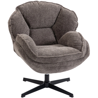 HOMCOM Moderner Wingback-Sessel, Samt-Armlehnsessel mit Vier-Sterne-Basis, S-Federn, 360° Drehfunktion, Grau