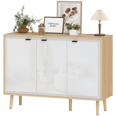 HOMCOM Buffet Blanc Chêne 3 Portes Étagères Réglables 107x35x77 cm