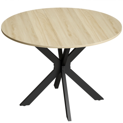 HOMCOM Masă rotundă pliabilă de bucătărie pentru 2-6 persoane cu aripă rabatabilă Cadru din oțel X dublu Ø110x76 cm Lemn natural