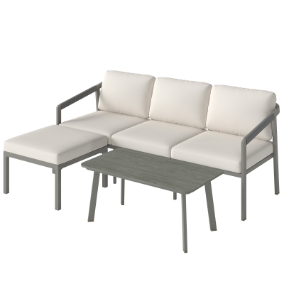 Outsunny 3-teiliges Gartenmöbel-Set mit 3-Sitzer, Fußhocker, Couchtisch und Kissen Braun und Beige