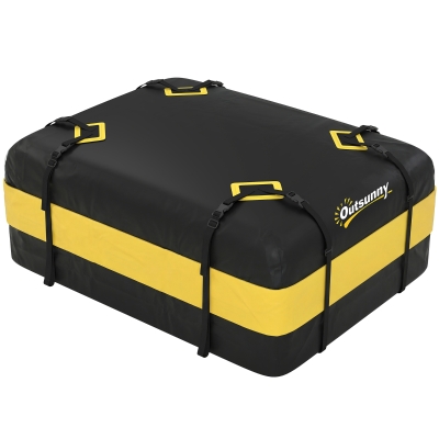 Outsunny Coffre de Toit 425L Étanche Jaune avec 8 Sangles Renforcées