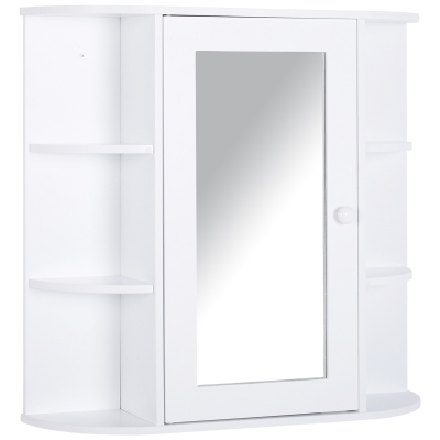 HOMCOM Armario de Baño con Espejo, Armario de Pared con Puerta, Estantes Abiertos, Mueble de Baño Colgar para Cocina, Salón, 66x17x63 cm, Blanco